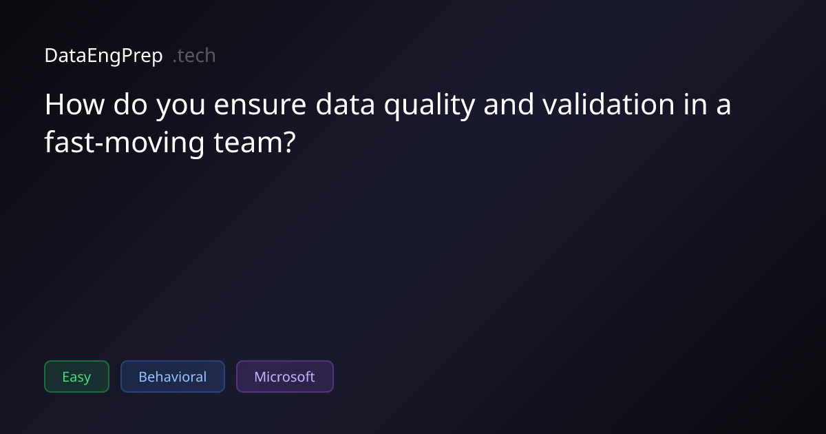 How do you ensure data quality and validation in a fast-moving team?…