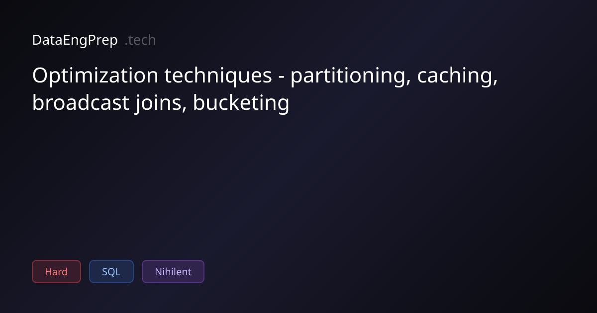 Optimization techniques - partitioning, caching, broadcast joins,…