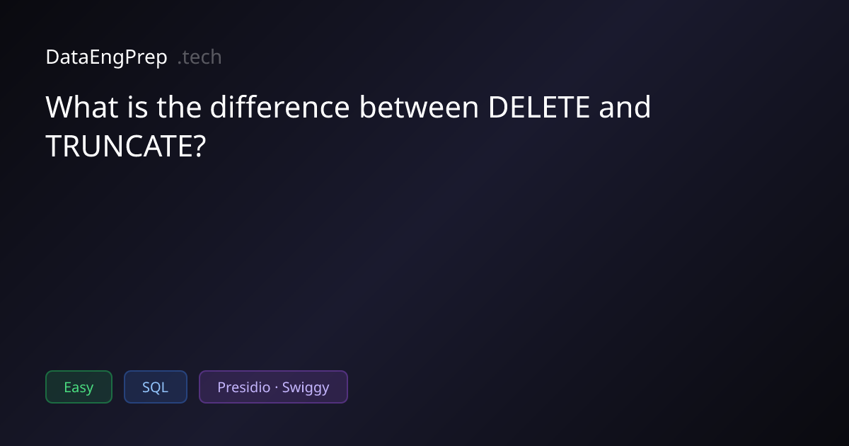 What is the difference between DELETE and TRUNCATE? | DataEngPrep.tech